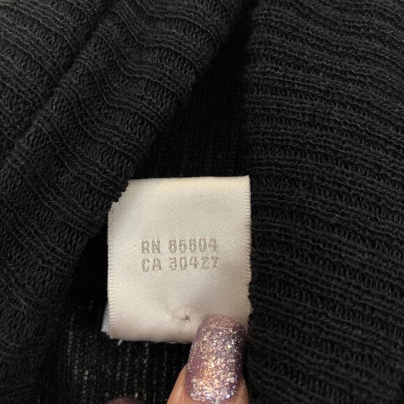 Magaschoni Black Ribbed Turtleneck Sweater Beaded Stripes Semi-Sheer Size S - Picture 9 of 9